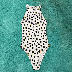 ZARA Trafaluc wht ribbed blk dot bodysuit